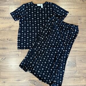 Liz Claiborne Woman Black Ivory Skirt Top Set Women's  Plus Sz 1X Blouse Dress